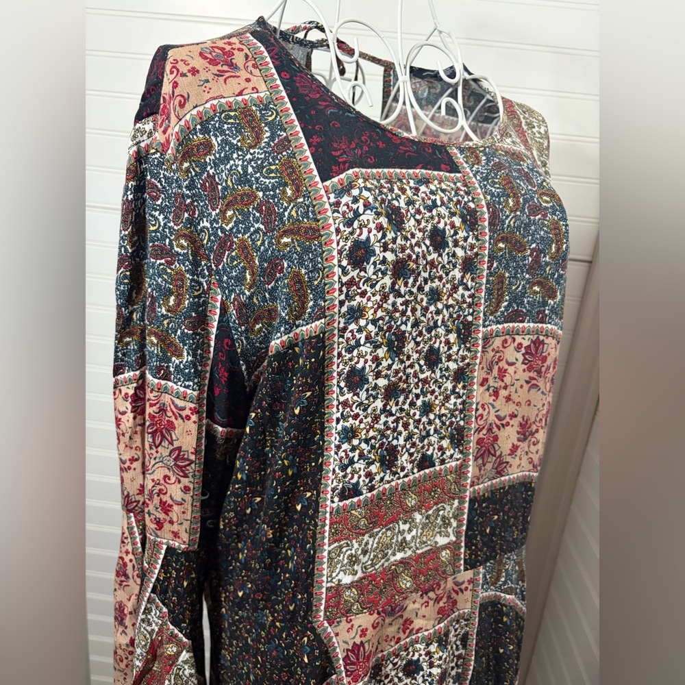 American Eagle Outfitters Multicolor Patchwork Dress with Bell Sleeve - Picture 7 of 9